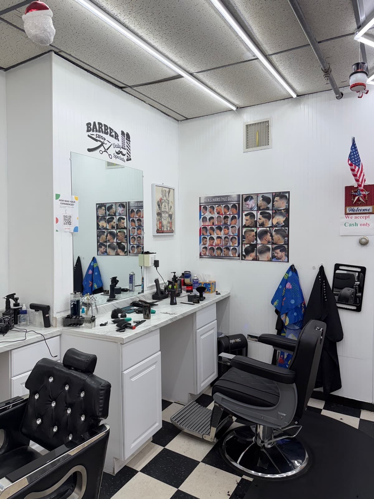 Styling station with haircut style reference boards